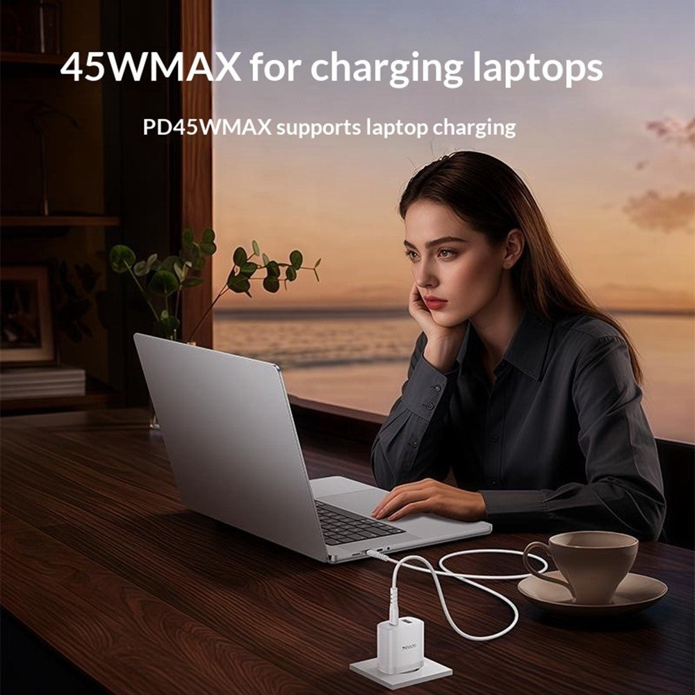 YESIDO YC110 EU-stik PD 45W USB-C + QC 18W USB-A Vægoplader Dobbeltport Lynopladningsadapter med 1m Type-C-kabel