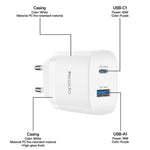 YESIDO YC110 EU-stik PD 45W USB-C + QC 18W USB-A Vægoplader Dobbeltport Lynopladningsadapter med 1m Type-C-kabel