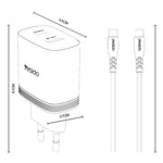 YESIDO YC108 EU Plug PD 35W USB-C + QC 18W USB-A Wall Charger Dual Port Fast Charging Adapter with 1m Type-C Cable