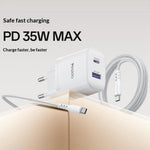 YESIDO YC108 EU Plug PD 35W USB-C + QC 18W USB-A Wall Charger Dual Port Fast Charging Adapter with 1m Type-C Cable