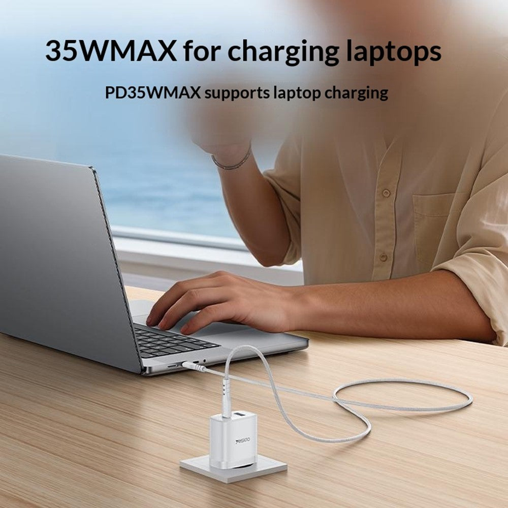 YESIDO YC108 EU Plug PD 35W USB-C + QC 18W USB-A Wall Charger Dual Port Fast Charging Adapter with 1m Type-C Cable
