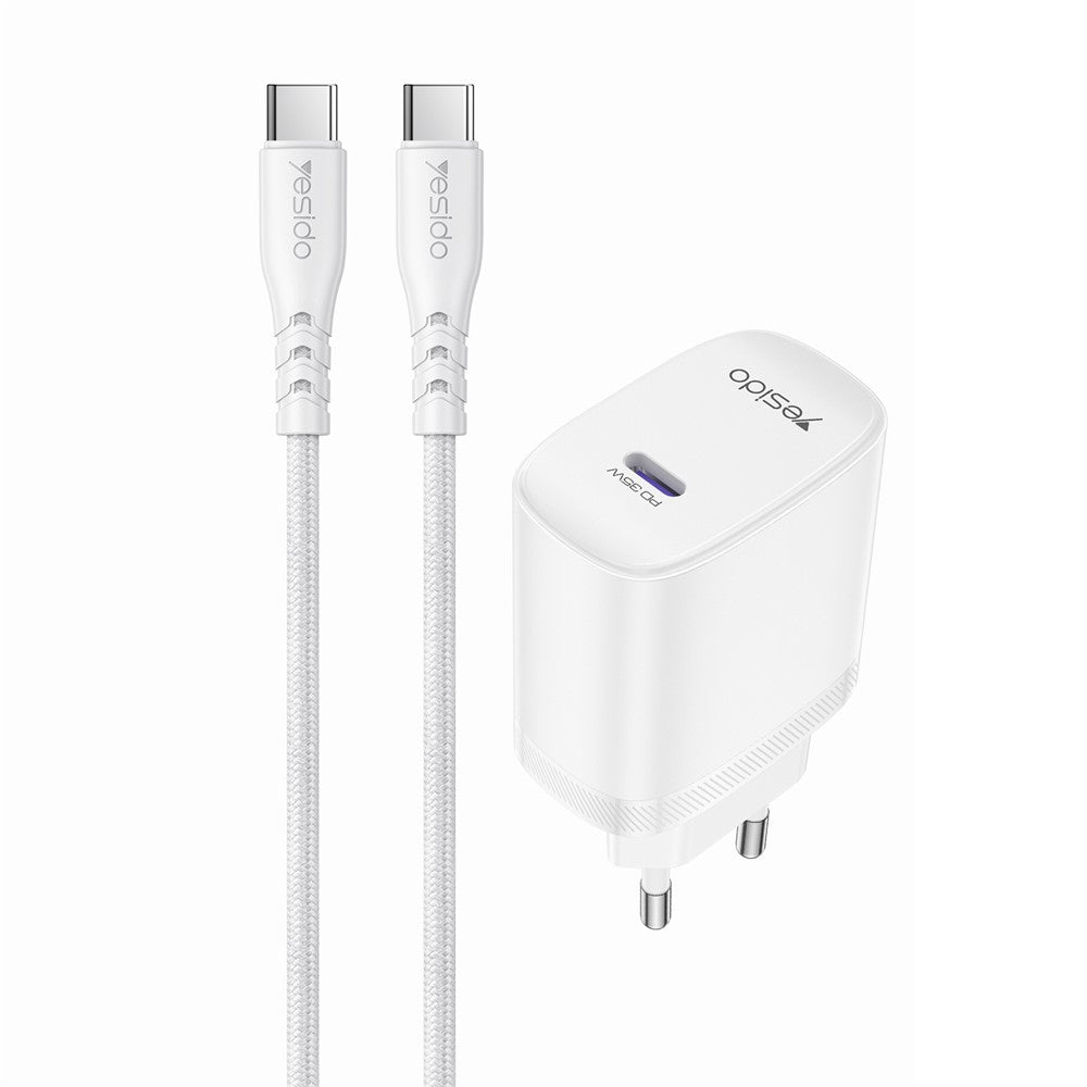 YESIDO YC107 EU Plug PD 35W USB-C Wall Charger Fast Charging Adapter with 1m Type-C Cable for Laptop Phone