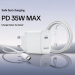 YESIDO YC107 EU Plug PD 35W USB-C Wall Charger Fast Charging Adapter with 1m Type-C Cable for Laptop Phone