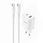 YESIDO YC106 EU-stik PD 20W USB-C + QC 18W USB-A Vægoplader Dual Port Hurtigopladningsadapter med 1m Type-C-kabel