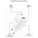 YESIDO YC106 EU-stik PD 20W USB-C + QC 18W USB-A Vægoplader Dual Port Hurtigopladningsadapter med 1m Type-C-kabel