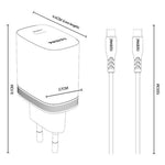 YESIDO YC105 EU Stik PD 20W USB-C Hurtig Oplader Vægadapter med 1m Type-C Kabel til iPhone iPad