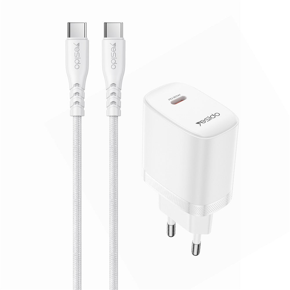 YESIDO YC105 EU Plug PD 20W USB-C Fast Charging Adapter Wall Charger with 1m Type-C Cable for iPhone iPad