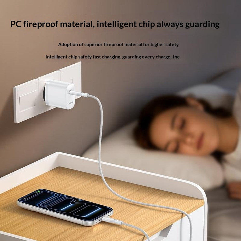 YESIDO YC105 EU Stik PD 20W USB-C Hurtig Oplader Vægadapter med 1m Type-C Kabel til iPhone iPad