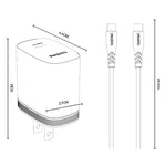 YESIDO YC20U US Plug PD 35W USB-C Wall Charger Fast Charging Adapter with 1m Type-C Cable for Laptop Phone