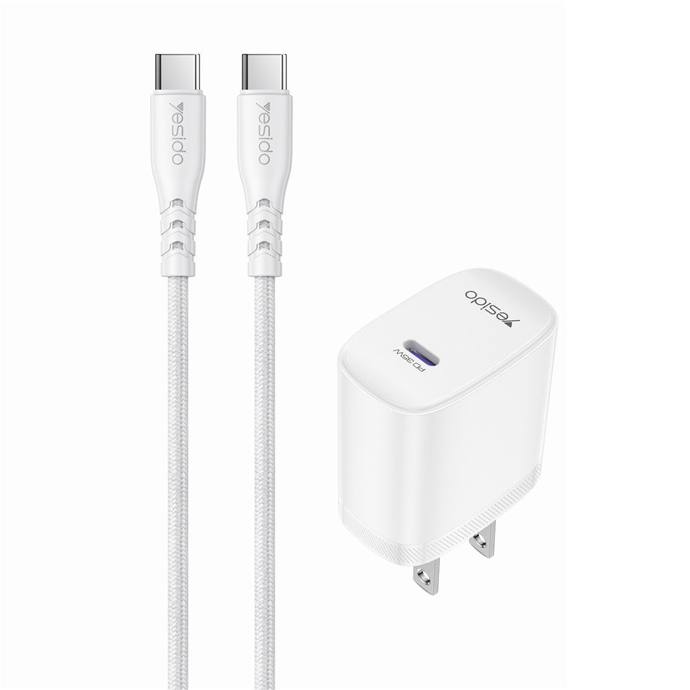 YESIDO YC20U US Plug PD 35W USB-C Wall Charger Fast Charging Adapter with 1m Type-C Cable for Laptop Phone