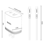 YESIDO YC19U US Stik PD 20W USB-C + QC 18W USB-A Vægoplader Dual Port Hurtig Opladningsadapter med 1m Type-C Kabel