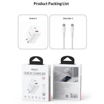 YESIDO YC19U US Stik PD 20W USB-C + QC 18W USB-A Vægoplader Dual Port Hurtig Opladningsadapter med 1m Type-C Kabel