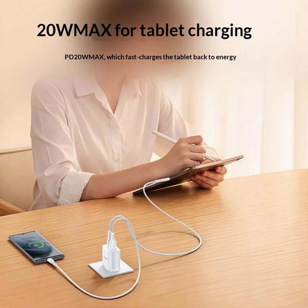 YESIDO YC19U US Stik PD 20W USB-C + QC 18W USB-A Vægoplader Dobbeltport Hurtigopladningsadapter med 1m Type-C Kabel