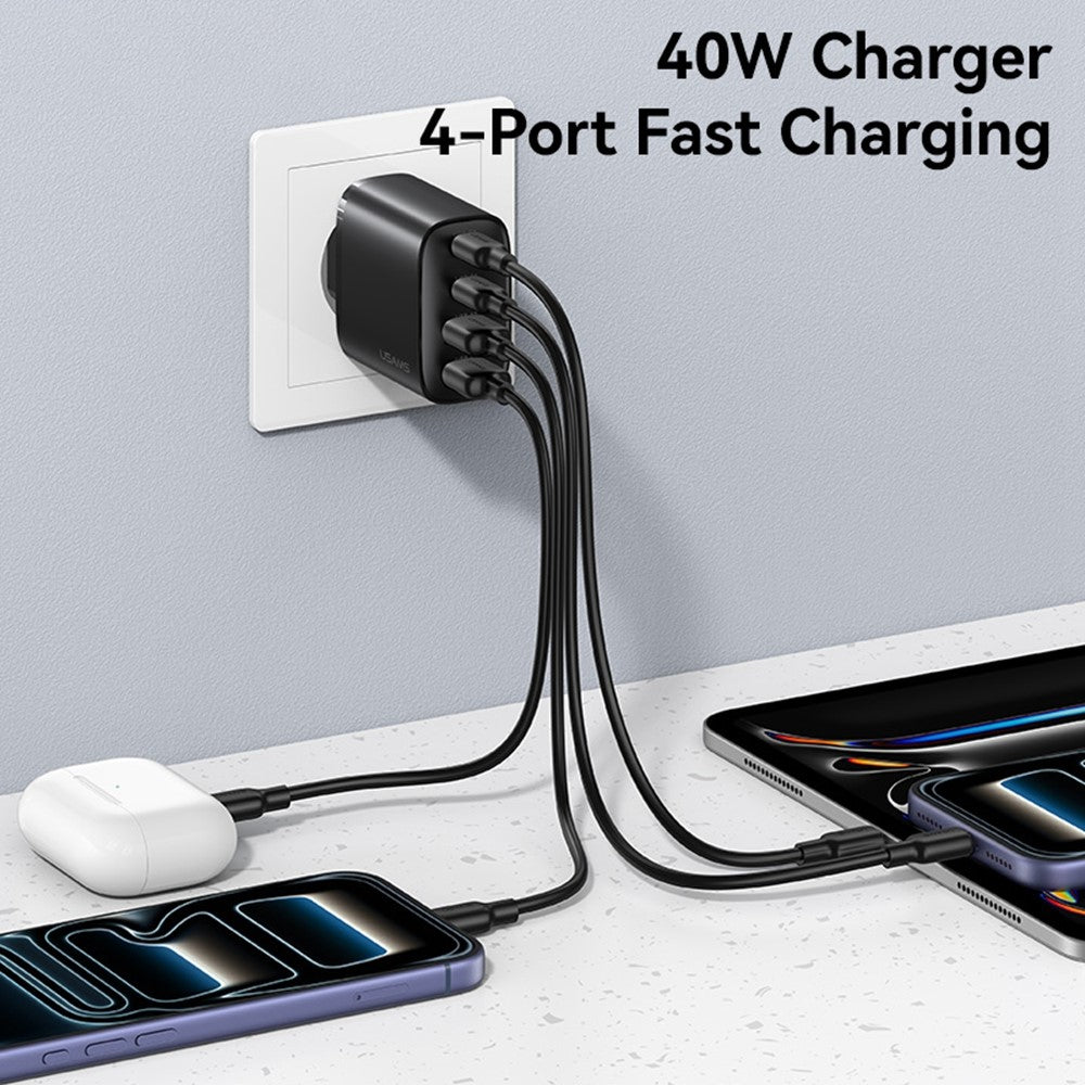 USAMS CC330 T70 2 USB-A + 2 USB-C 4-Port GaN Power Adapter 20W Fast Charger, EU Plug