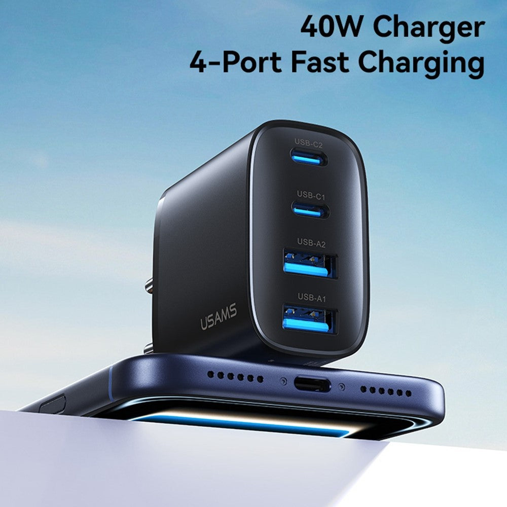 USAMS CC330 T70 2 USB-A + 2 USB-C 4-Port GaN Power Adapter 20W Fast Charger, EU Plug