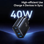 USAMS CC330 T70 2 USB-A + 2 USB-C 4-Port GaN Power Adapter 20W Fast Charger, EU Plug