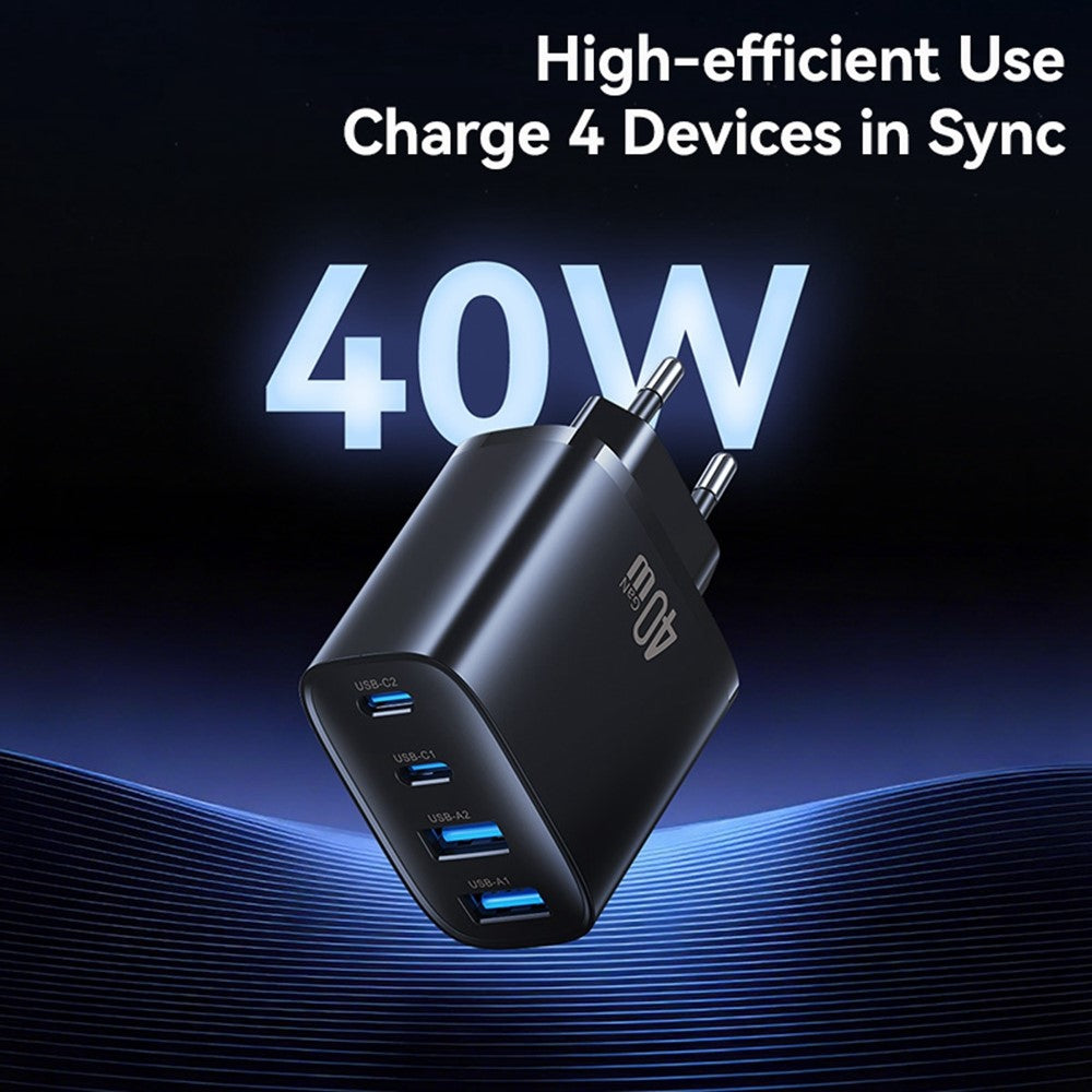 USAMS CC330 T70 2 USB-A + 2 USB-C 4-Port GaN Power Adapter 20W Fast Charger, EU Plug