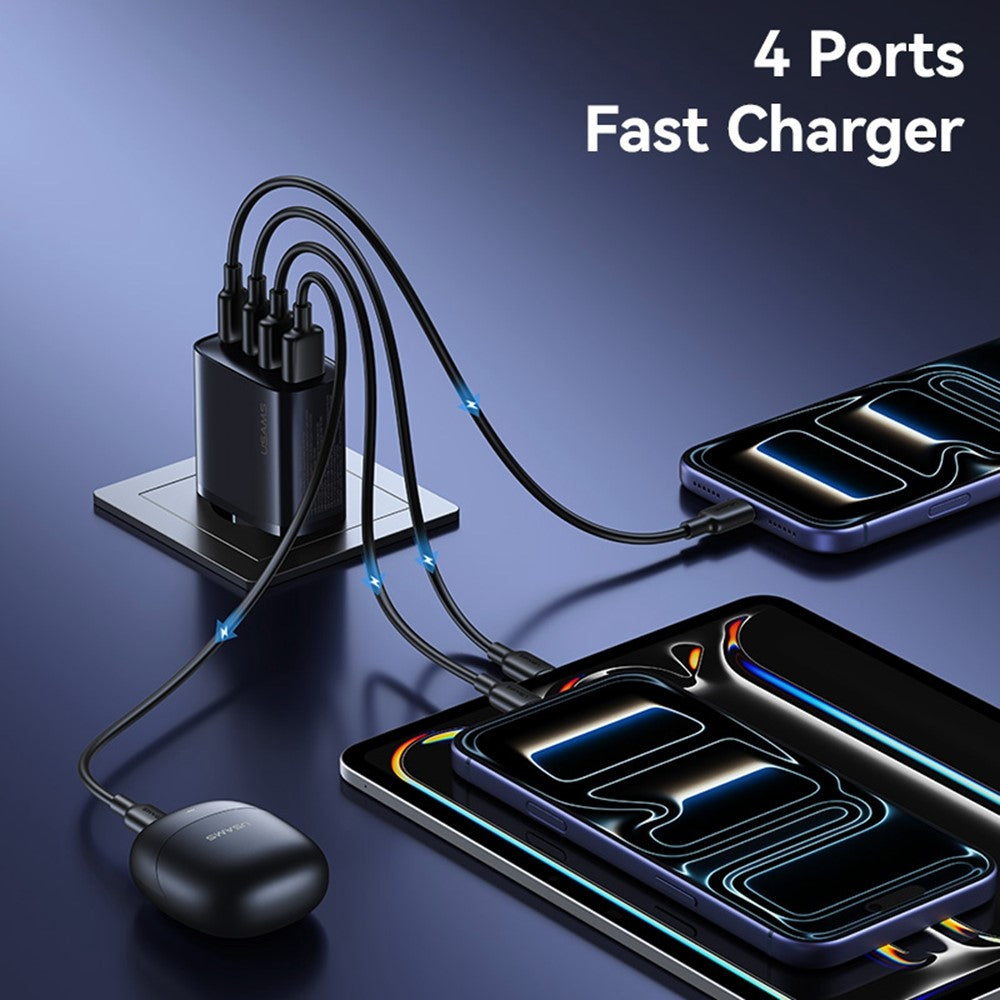 USAMS CC330 T70 2 USB-A + 2 USB-C 4-ports GaN strømadapter 20W hurtigoplader, EU-stik