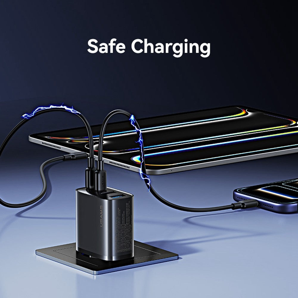 USAMS CC330 T70 2 USB-A + 2 USB-C 4-Port GaN Power Adapter 20W Fast Charger, EU Plug