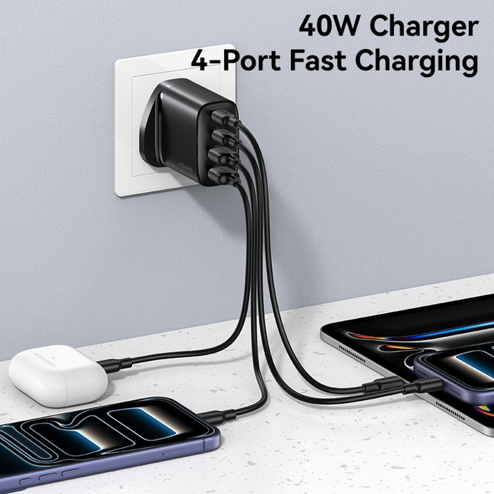 USAMS CC332 T70 2 USB-A + 2 USB-C 4-Port GaN Power Adapter 20W Fast Charger, UK Plug