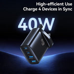 USAMS CC332 T70 2 USB-A + 2 USB-C 4-Port GaN Power Adapter 20W Fast Charger, UK Plug