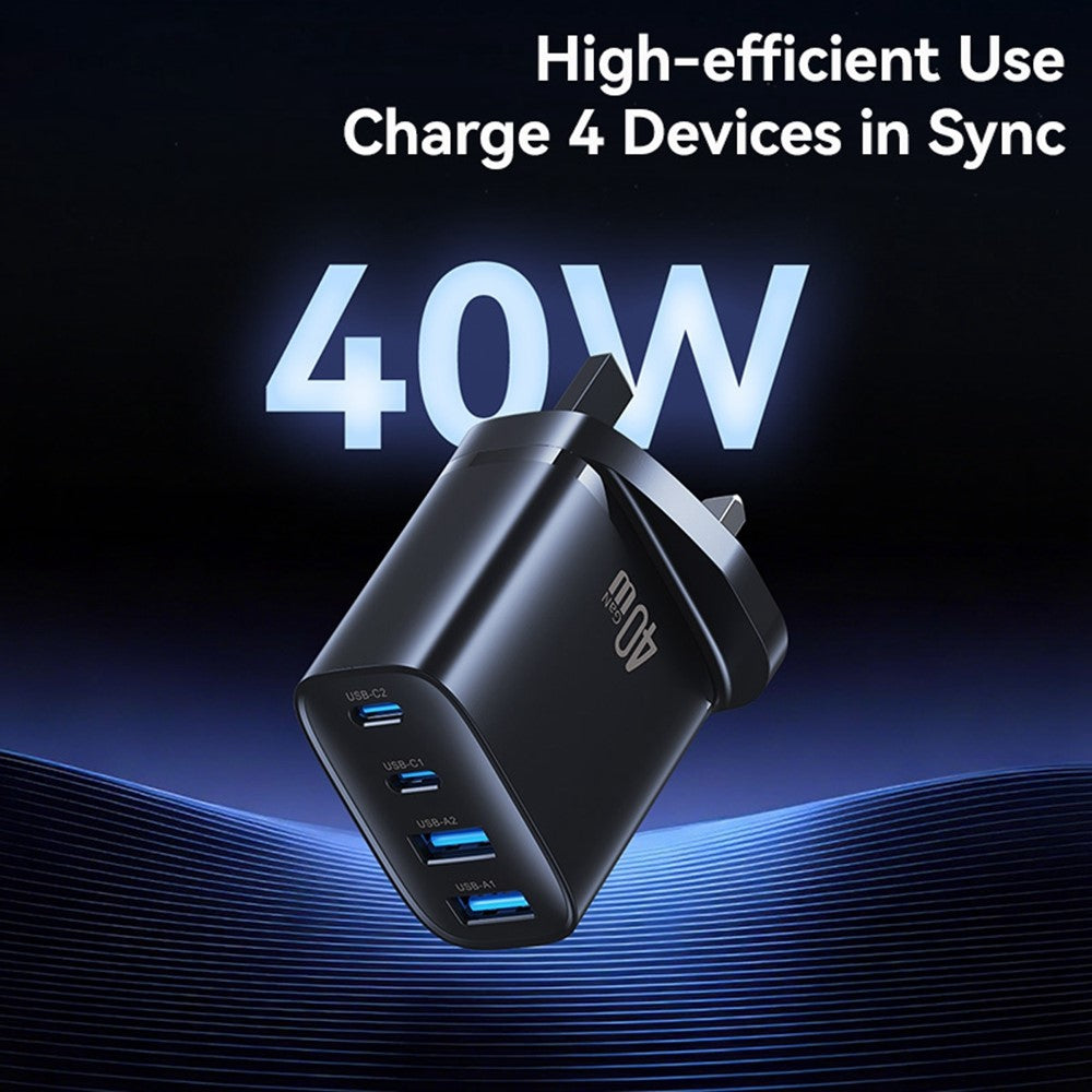 USAMS CC332 T70 2 USB-A + 2 USB-C 4-Port GaN Power Adapter 20W Fast Charger, UK Plug