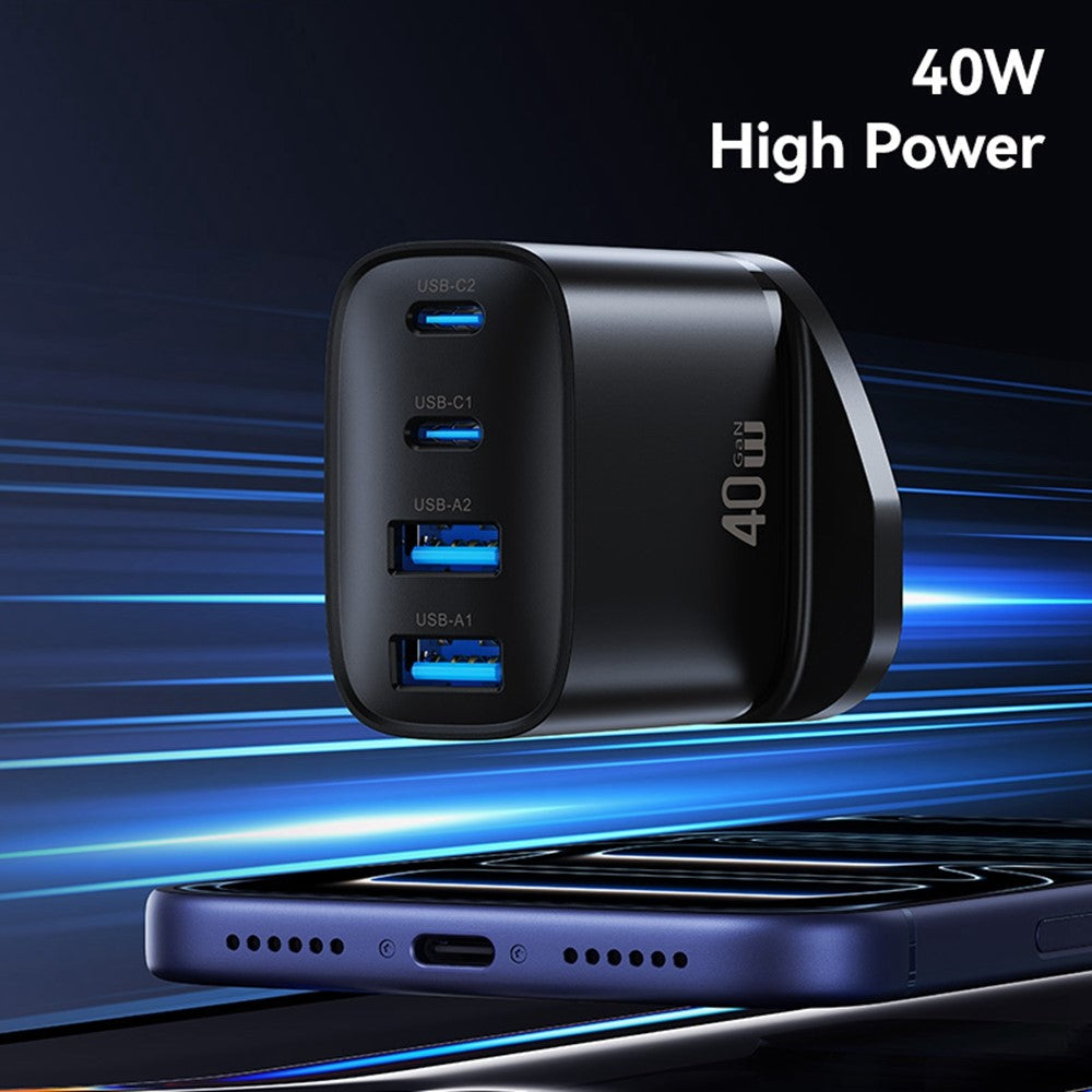 USAMS CC332 T70 2 USB-A + 2 USB-C 4-Port GaN Power Adapter 20W Fast Charger, UK Plug