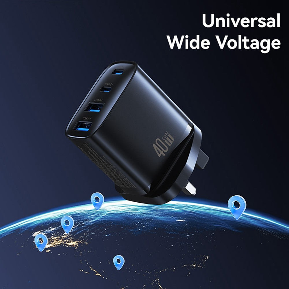 USAMS CC332 T70 2 USB-A + 2 USB-C 4-Port GaN Power Adapter 20W Fast Charger, UK Plug