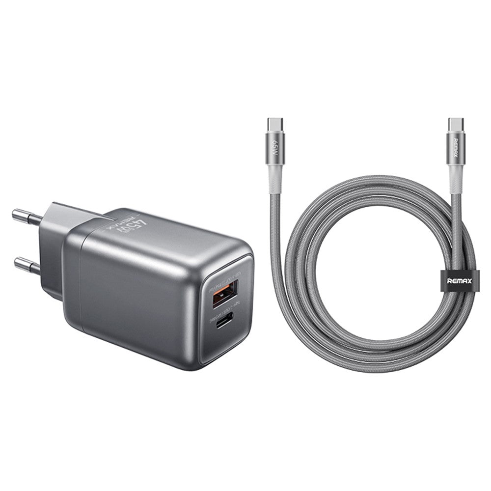 REMAX CA-25 45W Fast Charger Type-C + USB-A GaN Travel Adapter Foldable Charger with 1.2m USB-C Cable, EU Plug