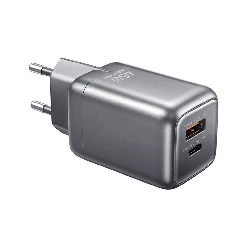 REMAX CA-25 45W GaN Rejseoplader Type-C + USB-A Foldbar Oplader med 1,2 m USB-C Kabel, EU Stik