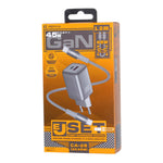 REMAX CA-25 45W GaN Rejseoplader Type-C + USB-A Foldbar Oplader med 1,2 m USB-C Kabel, EU Stik