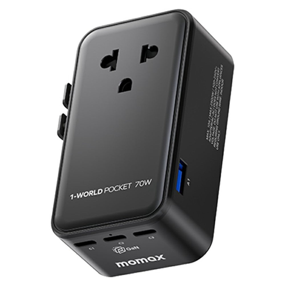 MOMAX UA36 1-World Pocket 70W GaN global rejseopladeradapter universal vægoplader stikomformer