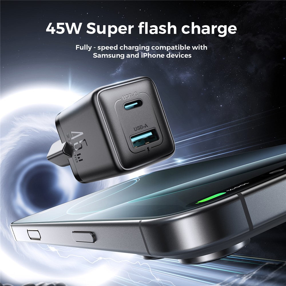 JOYROOM JR-TG8 45W GaN Charger USB-A + USB-C Dual Ports Fast Charging Adapter