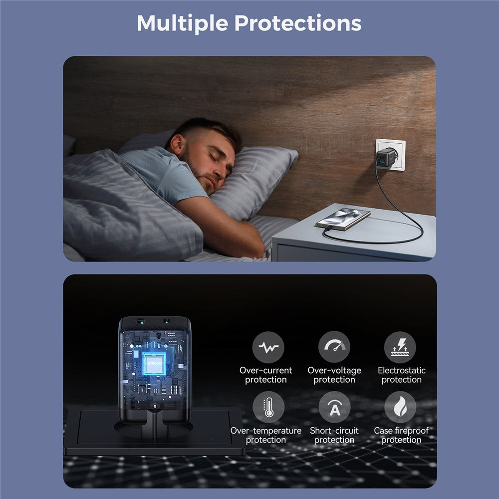 JOYROOM JR-TG8 45W GaN Charger USB-A + USB-C Dual Ports Fast Charging Adapter