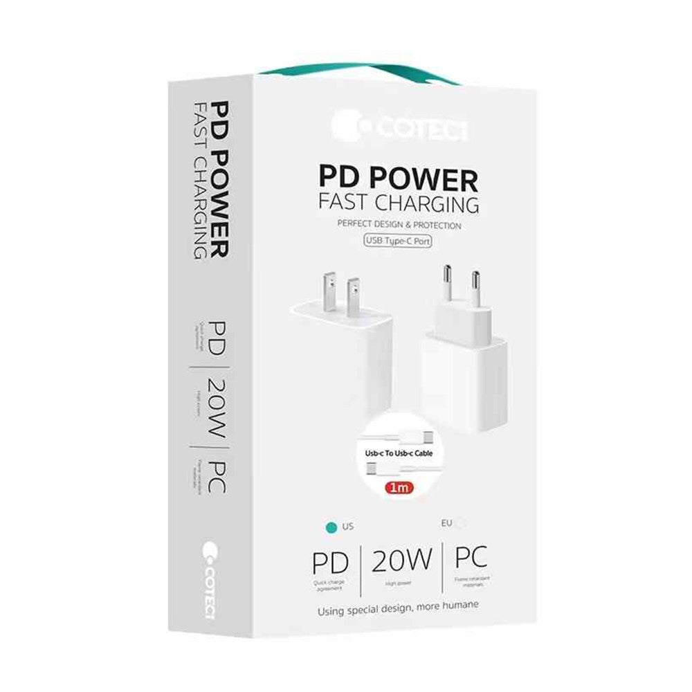 COTECI 1m PD 20W Hurtigoplader USB-C til USB-C Kabel Sæt 20Gbps Dataoverførsel