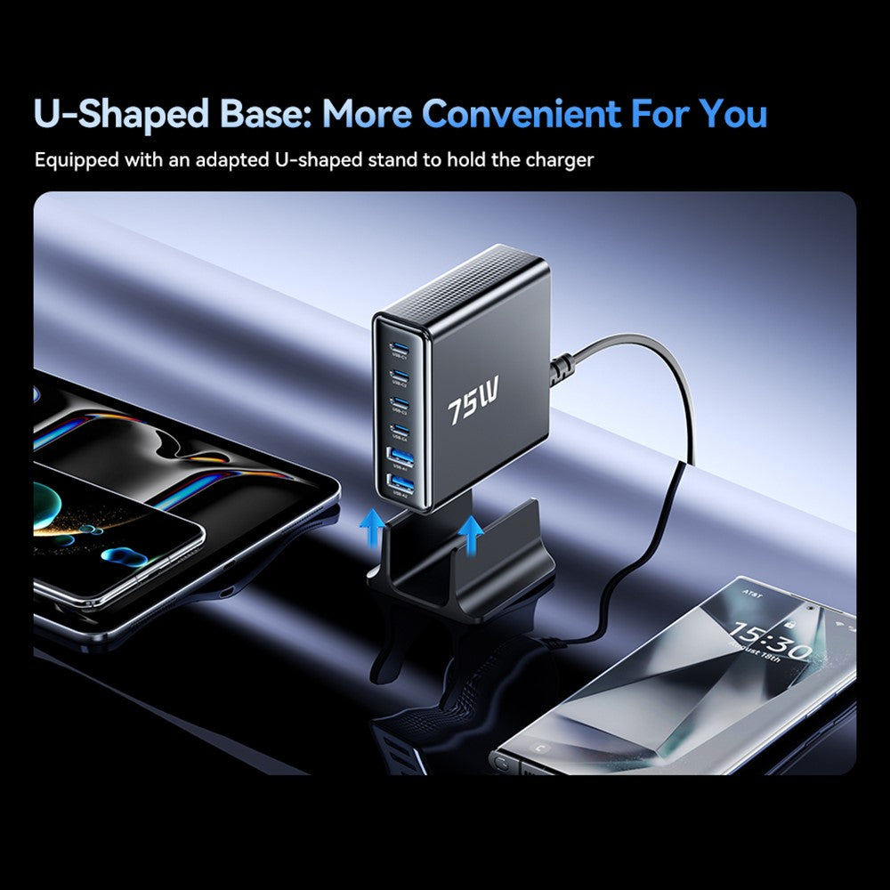 TOOCKI TCT75-22 75W GaN Desktop Charger 6 Ports 4 USB-C+2 USB-A Fast Charging Station