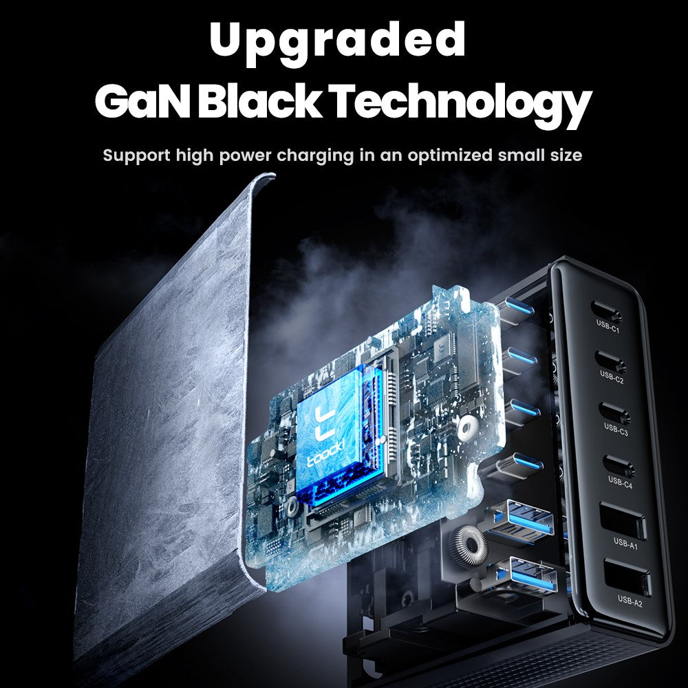 TOOCKI TCT75-22 75W GaN Desktop Charger 6 Ports 4 USB-C+2 USB-A Fast Charging Station