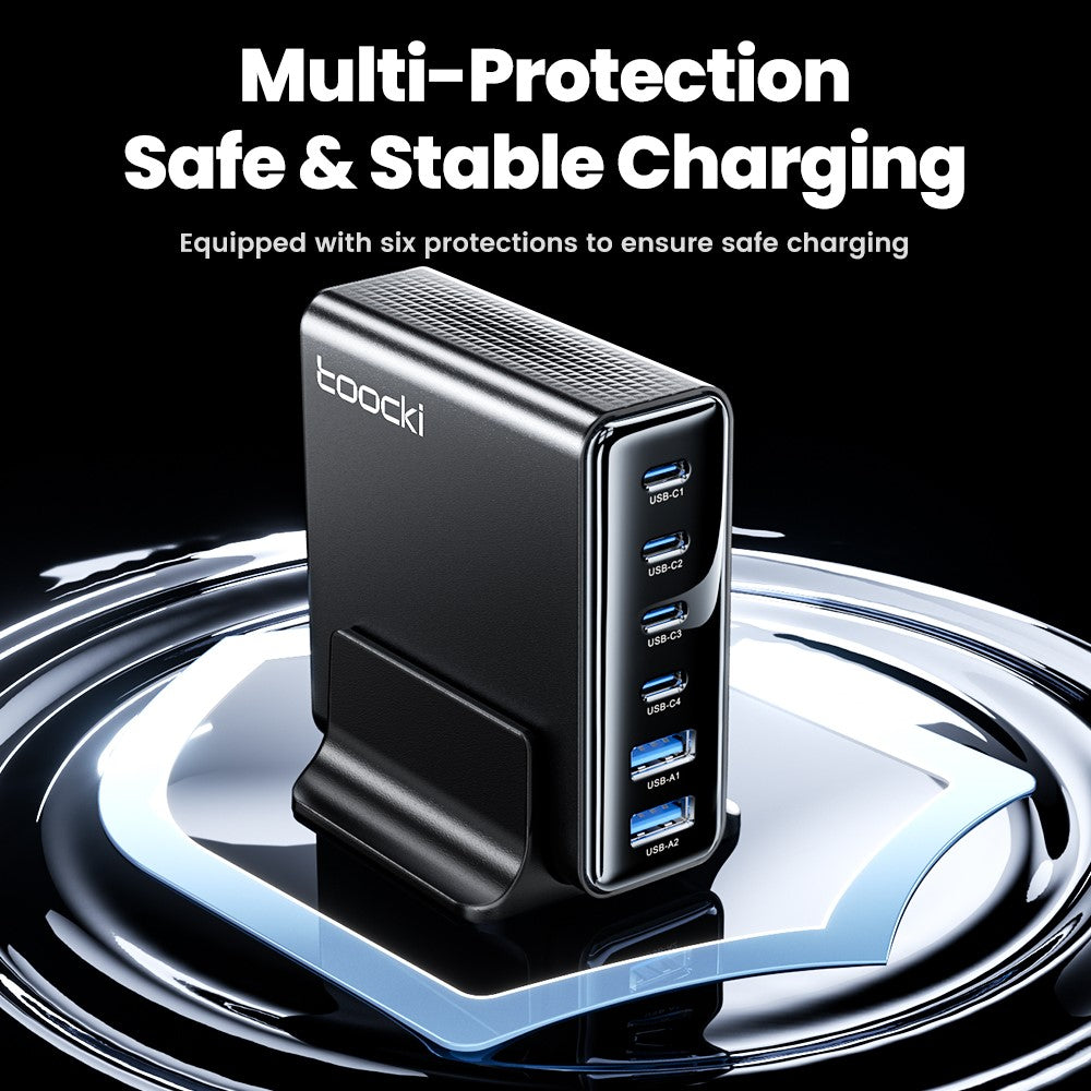 TOOCKI TCT75-22 75W GaN Desktop Charger 6 Ports 4 USB-C+2 USB-A Fast Charging Station