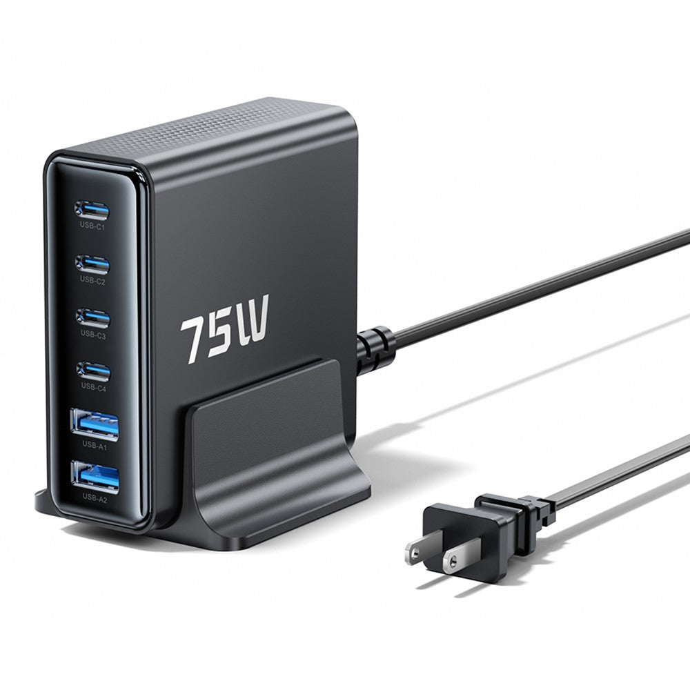 TOOCKI TCT75-22 75W GaN Desktop Charger 6 Ports 4 USB-C+2 USB-A Fast Charging Station
