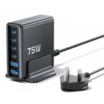 TOOCKI TCT75-22 75W GaN Desktop Charger 6 Ports 4 USB-C+2 USB-A Fast Charging Station