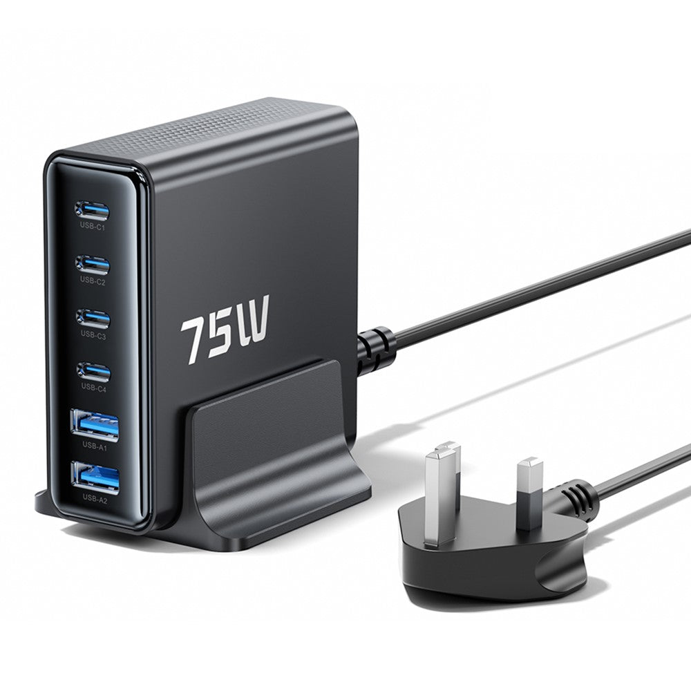 TOOCKI TCT75-22 75W GaN Desktop Charger 6 Ports 4 USB-C+2 USB-A Fast Charging Station