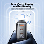 TOOCKI TCT67-22 67W GaN Wall Charger 3 USB Ports 67W PD Fast Charging Adapter with Digital Display for iPhone MacBook