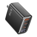 TOOCKI TCT67-22 67W GaN Wall Charger 3 USB Ports 67W PD Fast Charging Adapter with Digital Display for iPhone MacBook