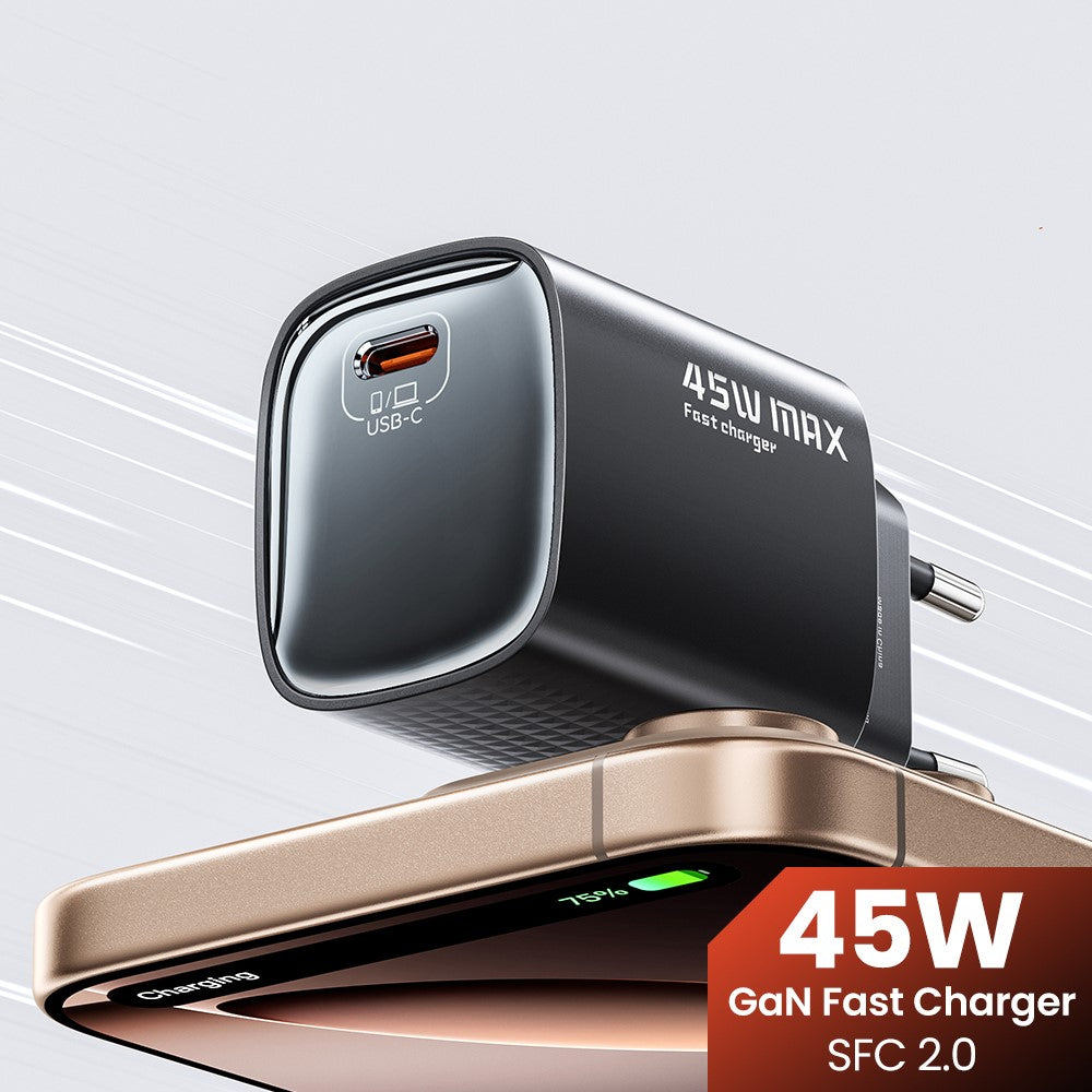 TOOCKI TCT45-22AB 45W GaN USB-C Fast Charger PD Quick Charging Wall Charger Adapter for iPhone iPad Samsung
