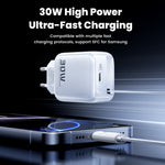 TOOCKI TC55302 30W GaN Charger Built-in 68cm Retractable USB-C Cable 2-in-1 Fast Charging Power Adapter