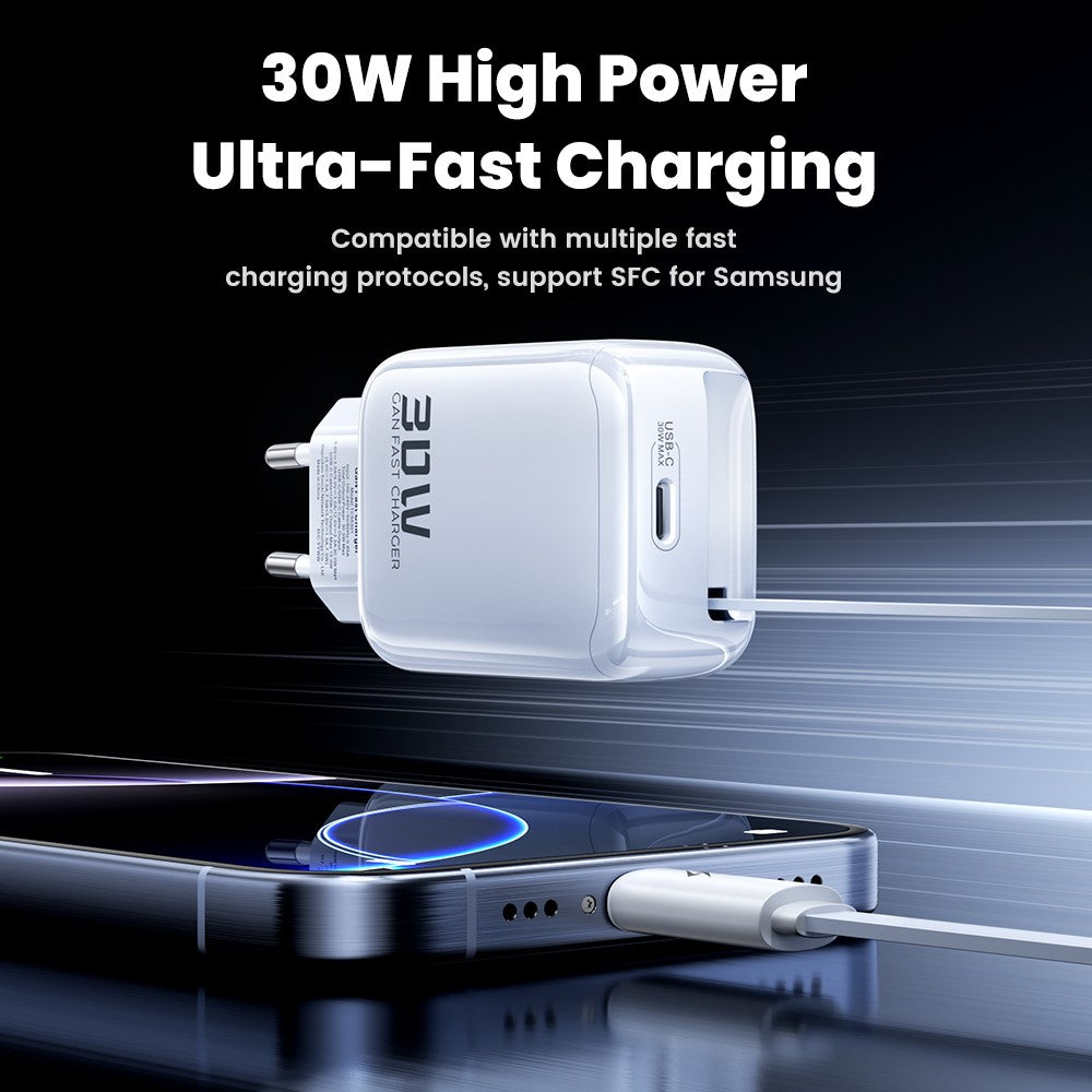 TOOCKI TC55302 30W GaN Charger Built-in 68cm Retractable USB-C Cable 2-in-1 Fast Charging Power Adapter