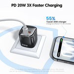 TOOCKI 20W Mini GaN Wall Charger Dual Port USB-C+USB-A PD Fast Charging Power Adapter