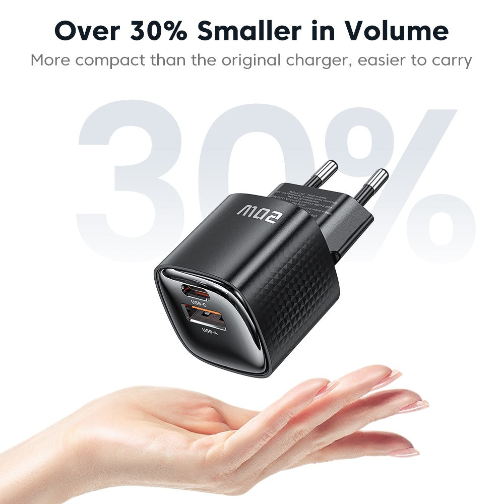 TOOCKI 20W Mini GaN Wall Charger Dual Port USB-C+USB-A PD Fast Charging Power Adapter