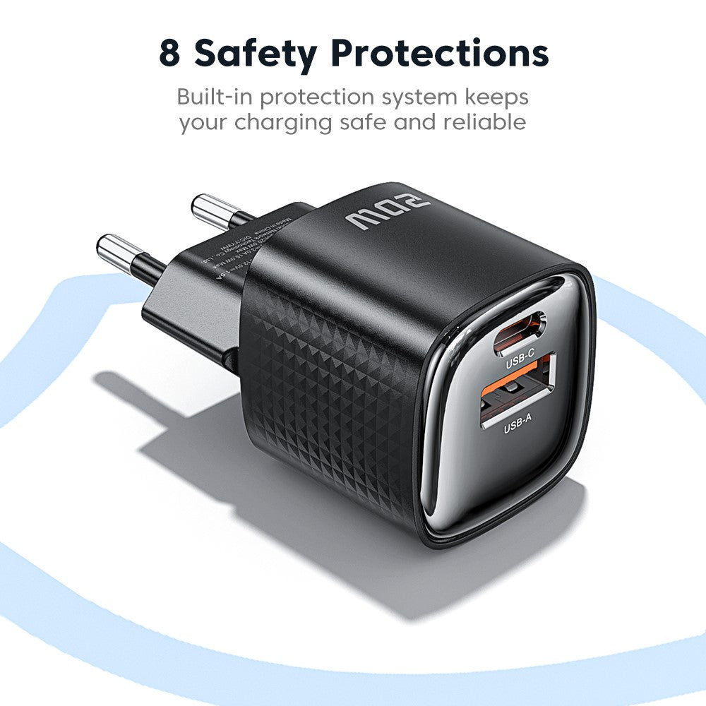 TOOCKI 20W Mini GaN Wall Charger Dual Port USB-C+USB-A PD Fast Charging Power Adapter
