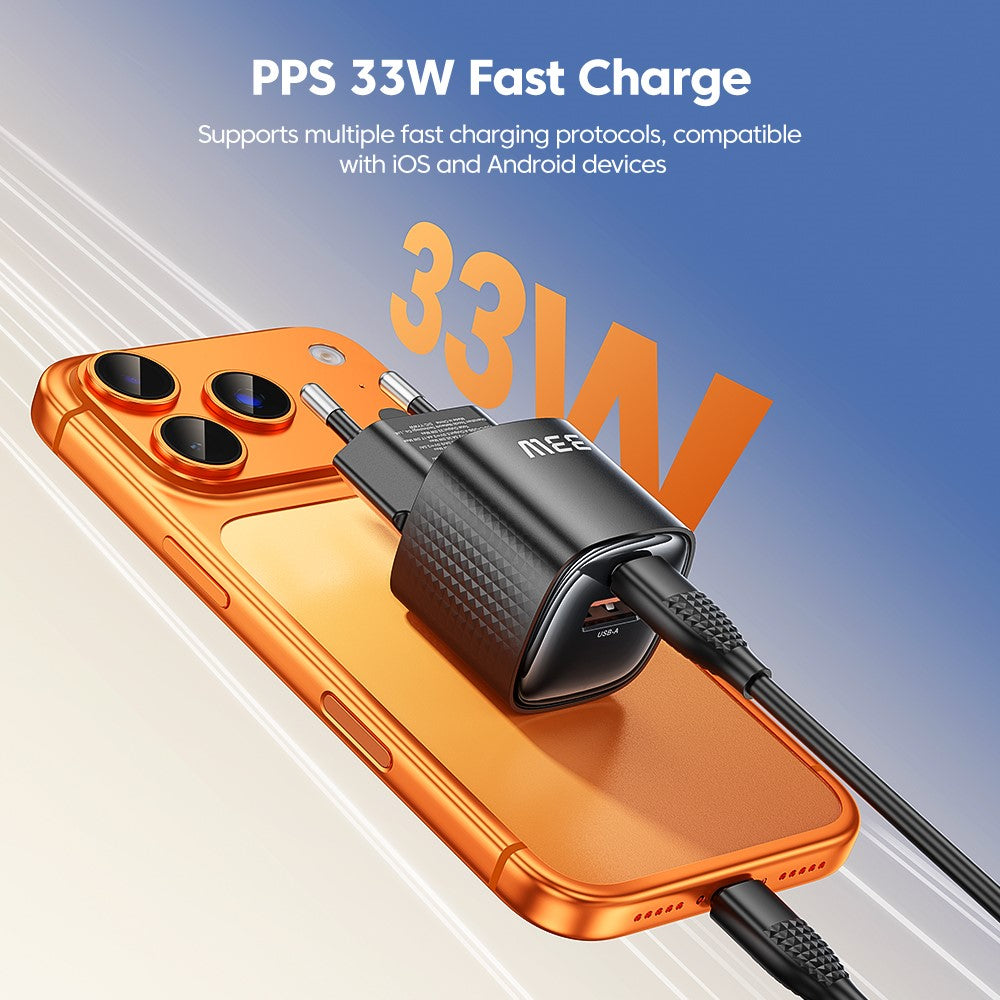 TOOCKI 33W Mini GaN Charger Dual Port USB-C+USB-A Fast Charging Power Adapter